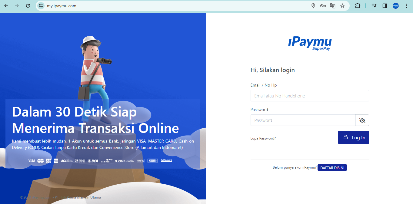 iPaymu dashboard login page